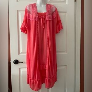 2 pc Peignoir Set Vintage Style Sexy Lingerie Coral Pink Fits Like SMALL/MEDIUM